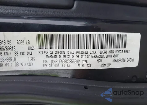 2012 Jeep Grand Cherokee Laredo z USA, uszkodzony, nr VIN 1C4RJFAG6CC255502